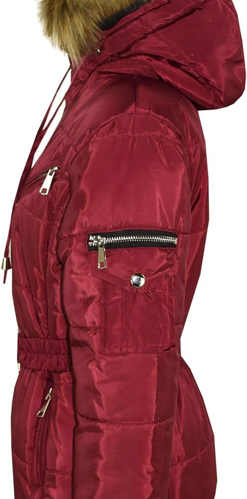 GIRLS PUFFER JACKET WITH DETACHABLE STYLISH HOODED - MAROON